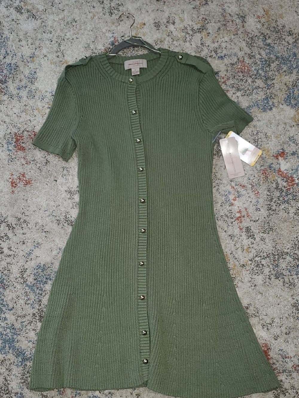 French Connection Olive Green Ribbed Midi Dress
